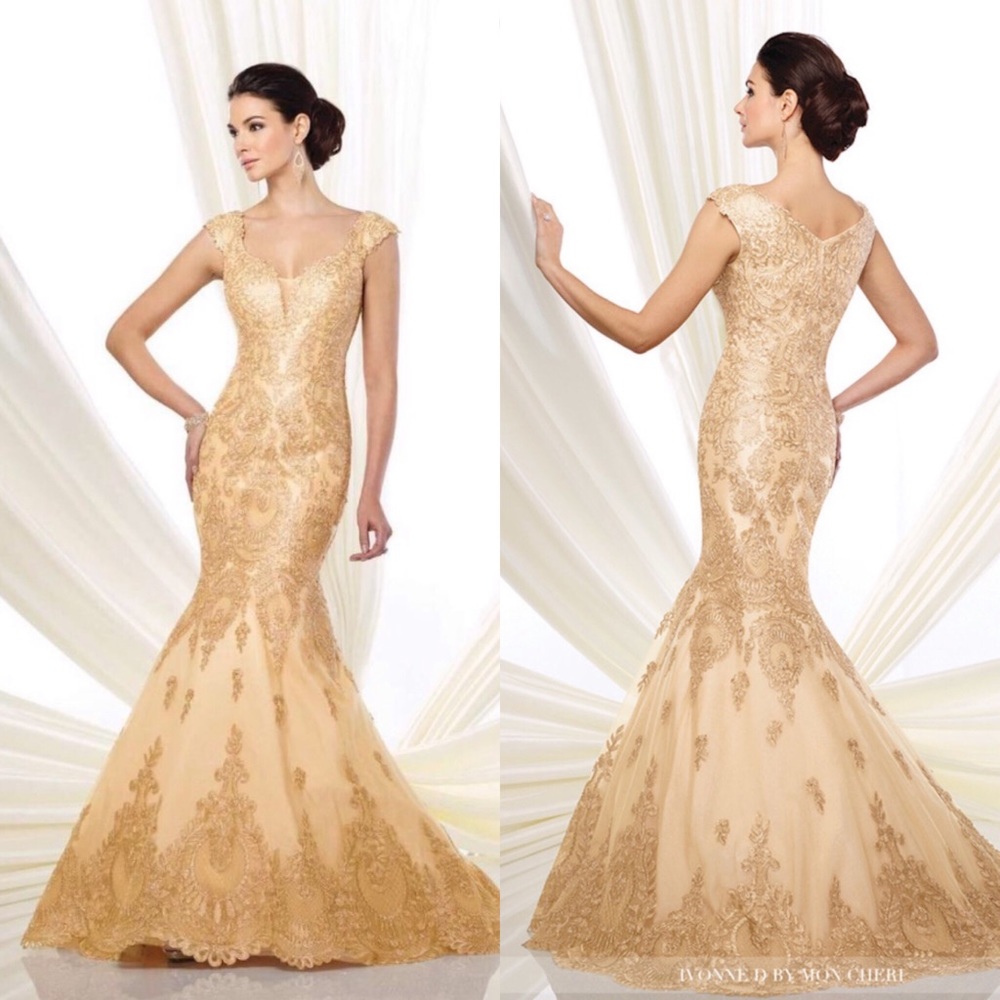 Ivonne D for Mon Cheri cap sleeve special occasion gown